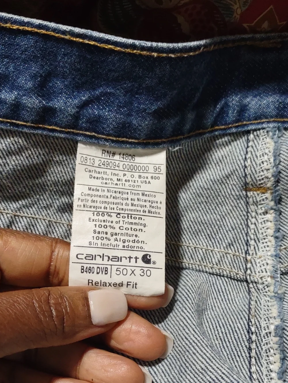 Carhartt Mens Relaxed Fit Blue Denim Jeans 50x30